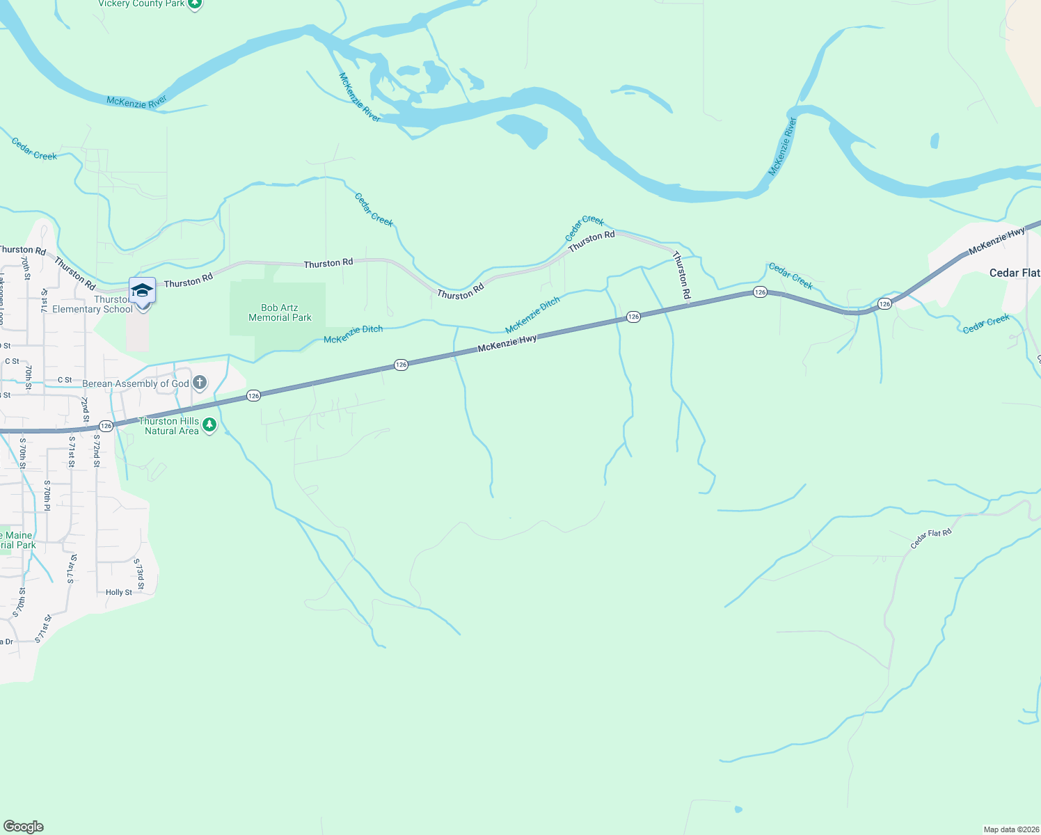 map of restaurants, bars, coffee shops, grocery stores, and more near 8725 McKenzie Highway in Springfield