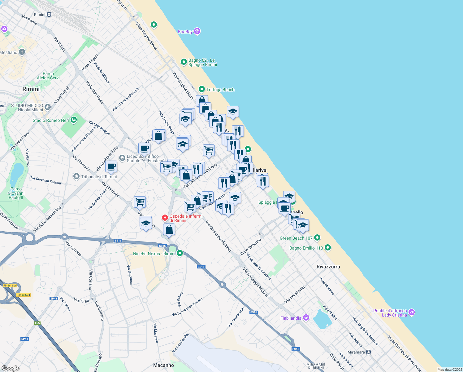 map of restaurants, bars, coffee shops, grocery stores, and more near 4 Via Achille Torelli in Bellariva