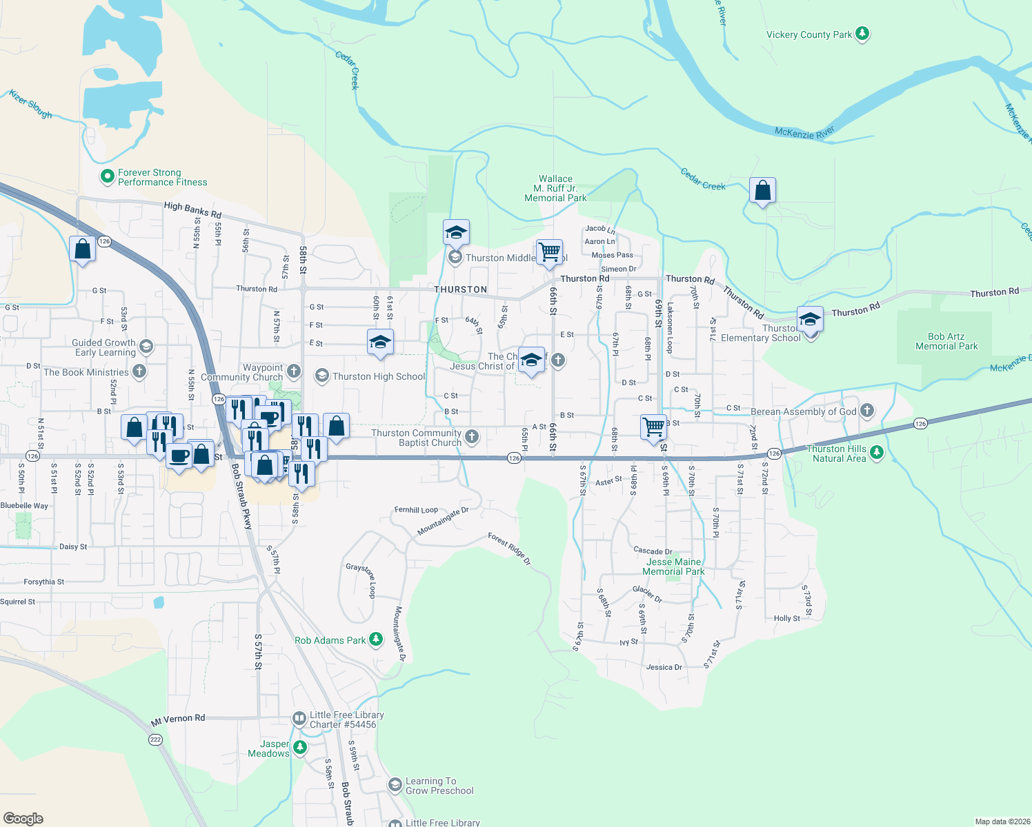 map of restaurants, bars, coffee shops, grocery stores, and more near 280 65th Place in Springfield