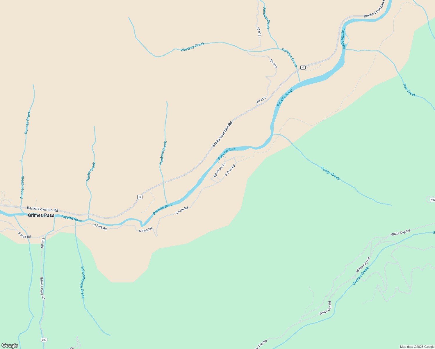 map of restaurants, bars, coffee shops, grocery stores, and more near 7 Riverview Drive in Garden Valley