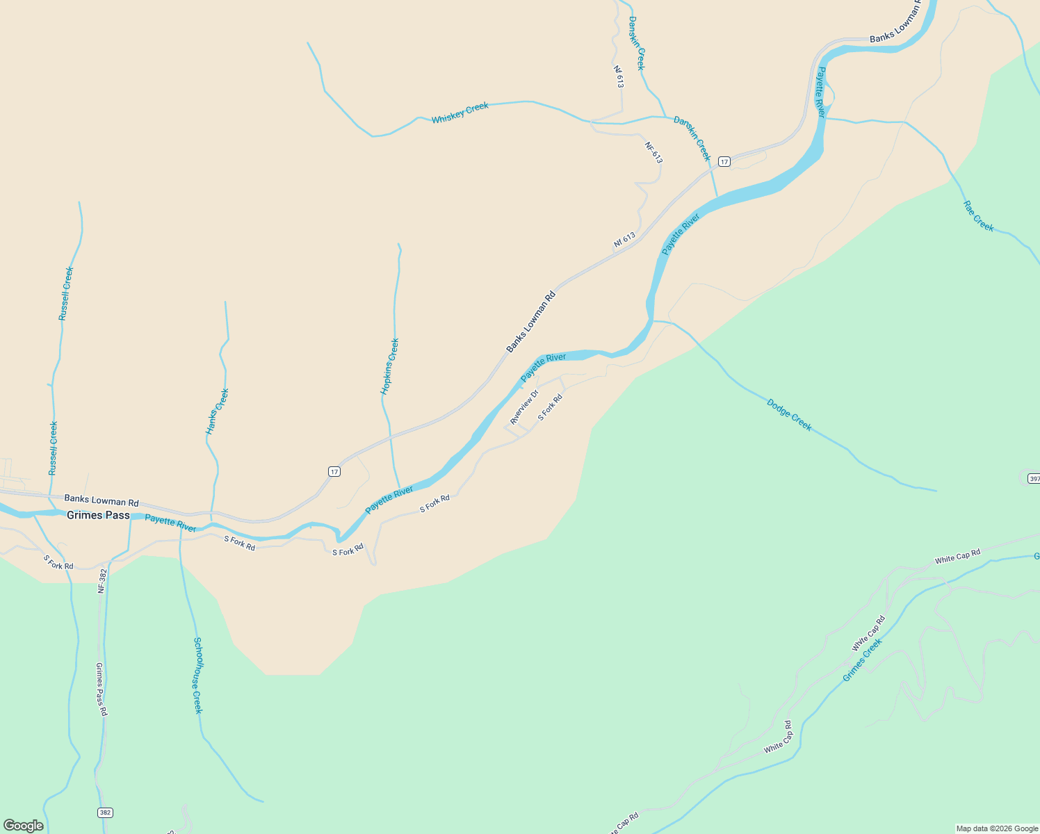 map of restaurants, bars, coffee shops, grocery stores, and more near 7 Riverview Drive in Garden Valley