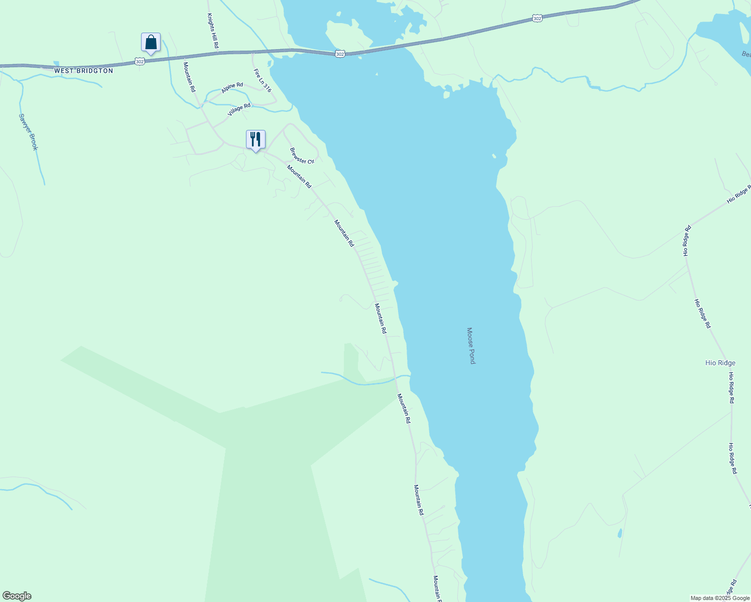 map of restaurants, bars, coffee shops, grocery stores, and more near 9 Trailside Way in Bridgton
