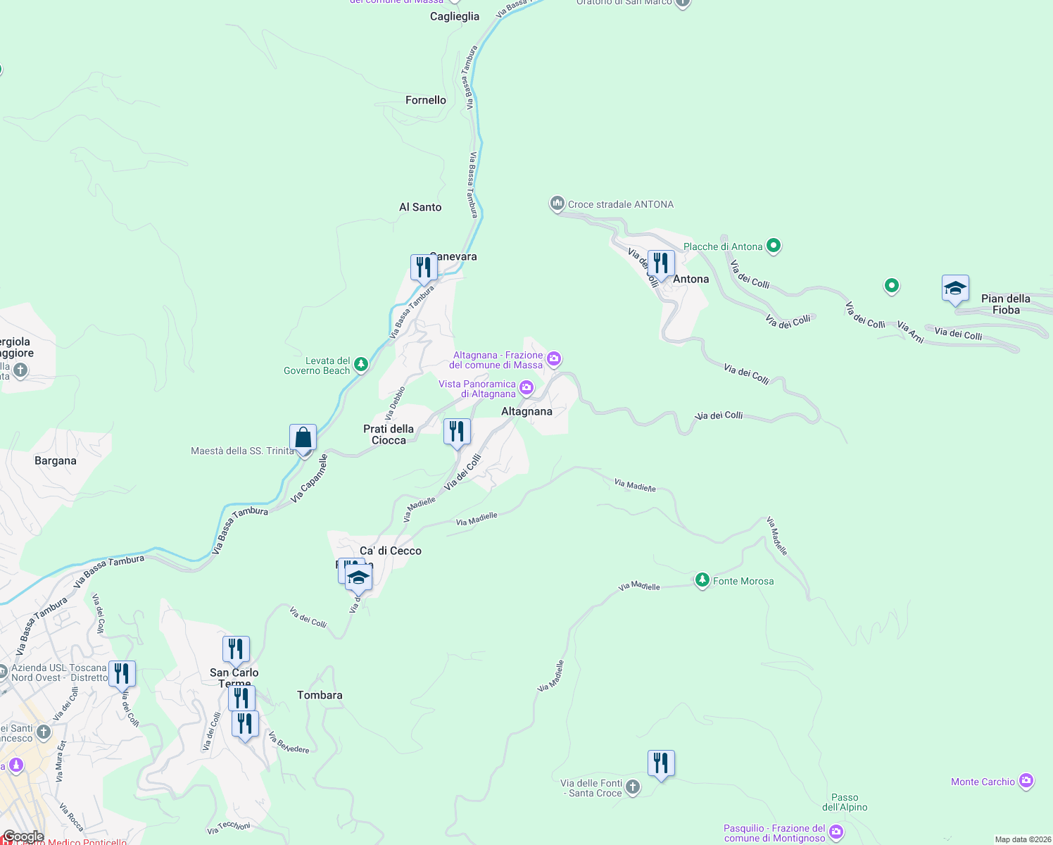 map of restaurants, bars, coffee shops, grocery stores, and more near in Altagnana