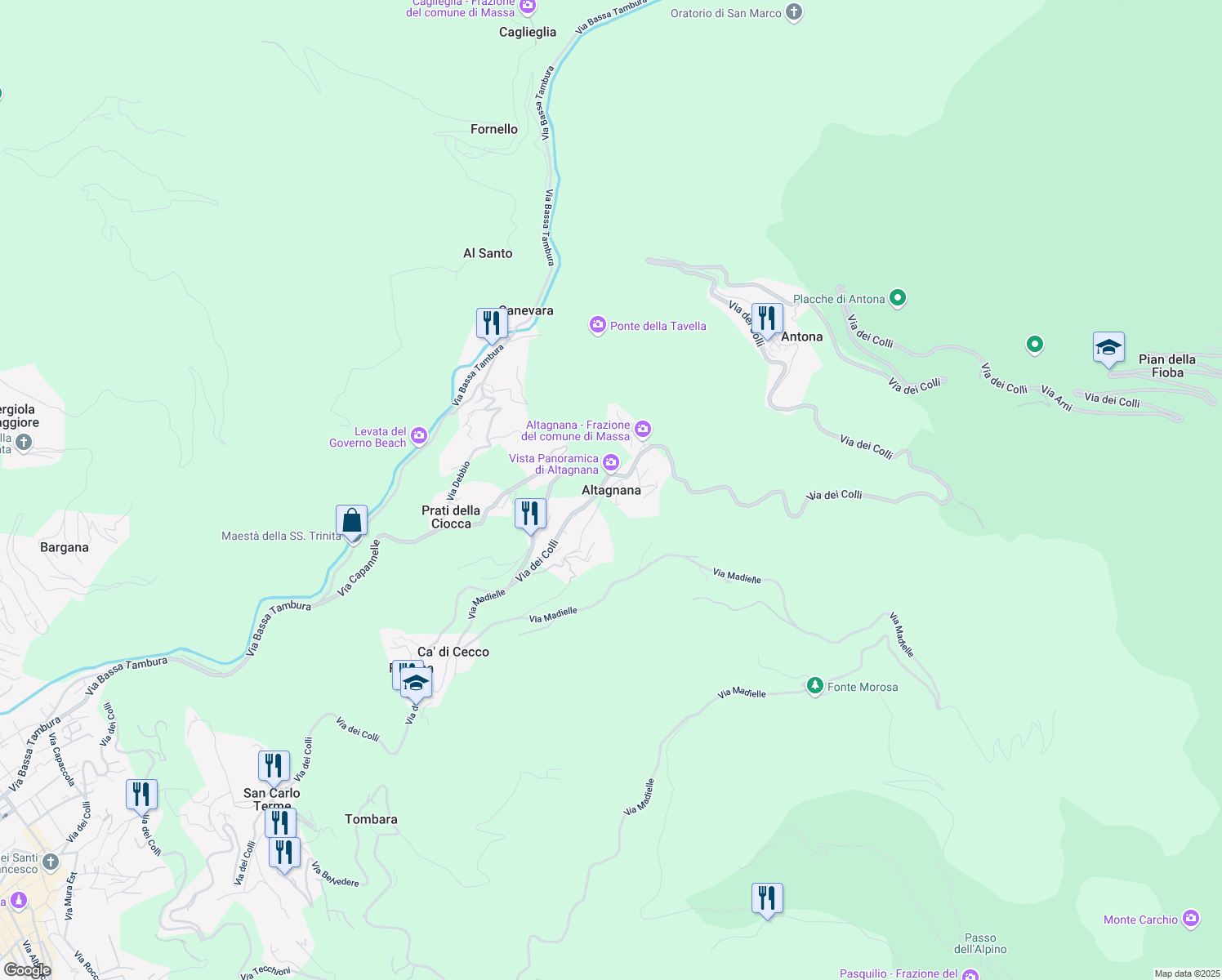 map of restaurants, bars, coffee shops, grocery stores, and more near in Altagnana