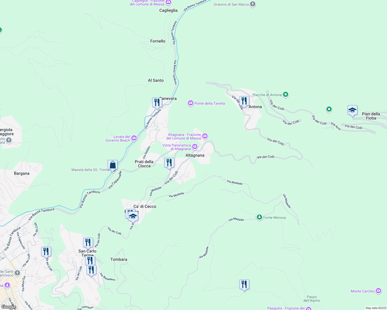 map of restaurants, bars, coffee shops, grocery stores, and more near in Altagnana