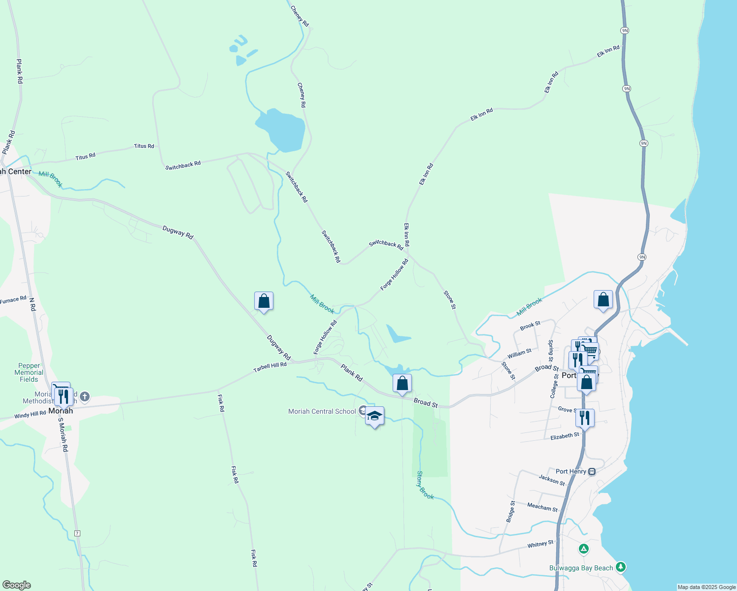 map of restaurants, bars, coffee shops, grocery stores, and more near 79 Forge Hollow Rd in Port Henry