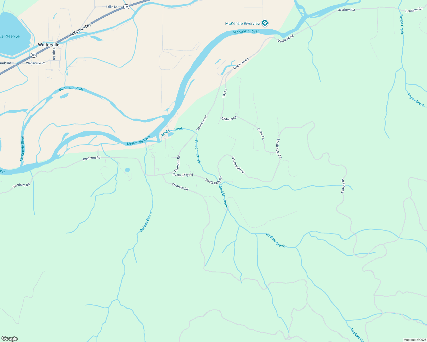 map of restaurants, bars, coffee shops, grocery stores, and more near 40153 Booth Kelly Road in Springfield