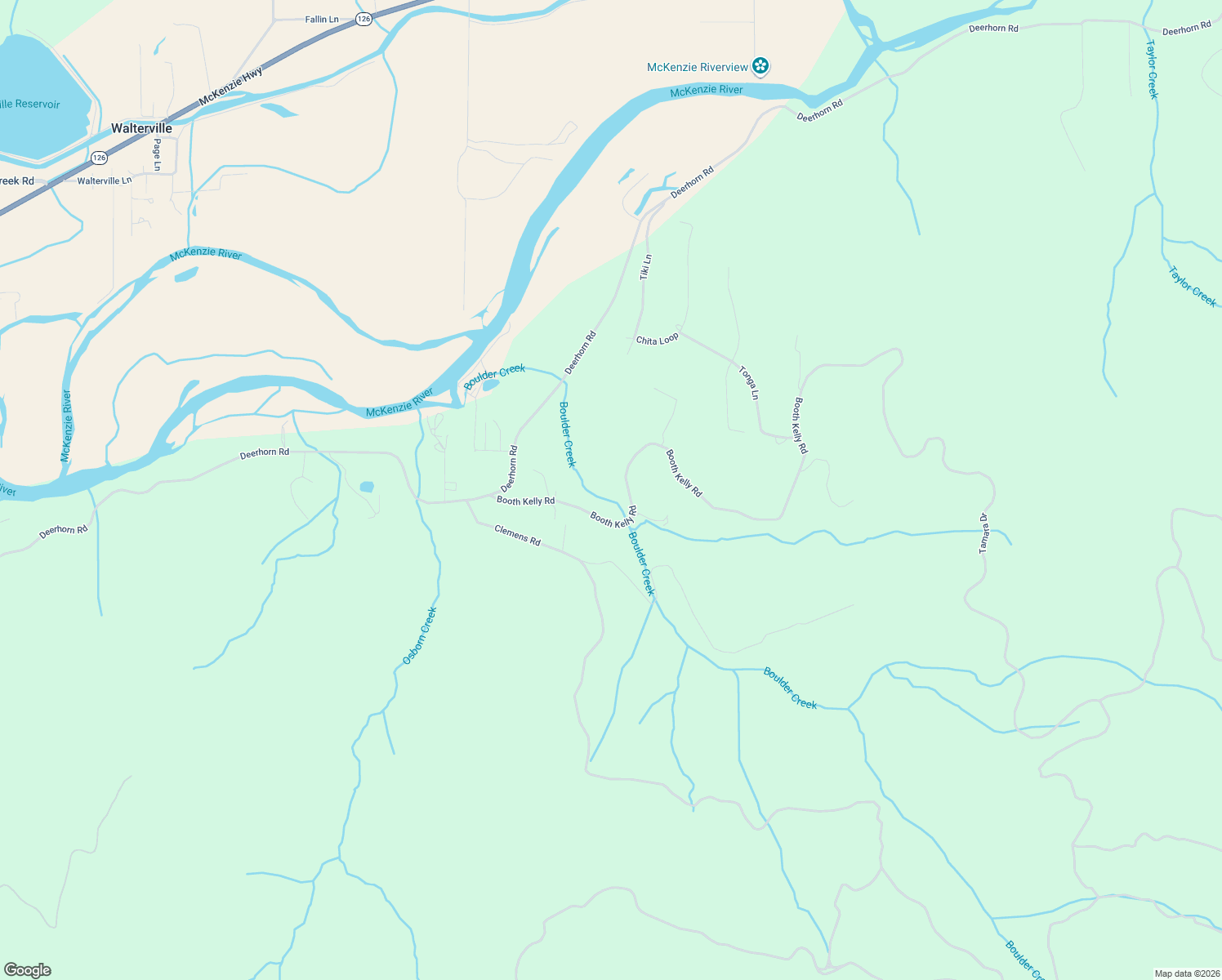 map of restaurants, bars, coffee shops, grocery stores, and more near 40153 Booth Kelly Road in Springfield