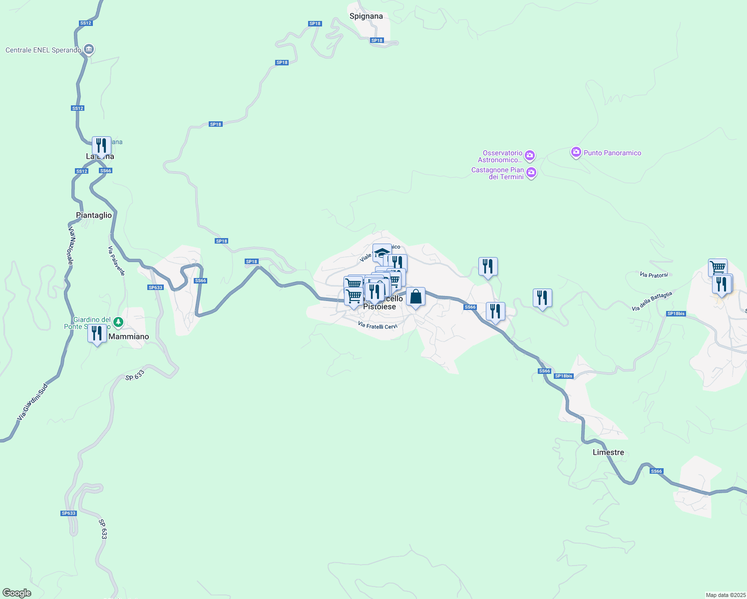 map of restaurants, bars, coffee shops, grocery stores, and more near 5 Piazza Cini in San Marcello Pistoiese