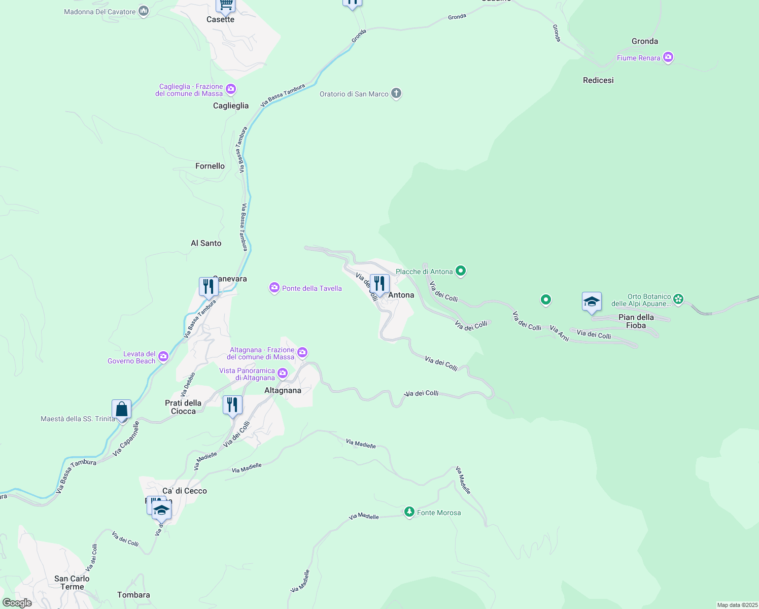map of restaurants, bars, coffee shops, grocery stores, and more near Località Antona in Antona