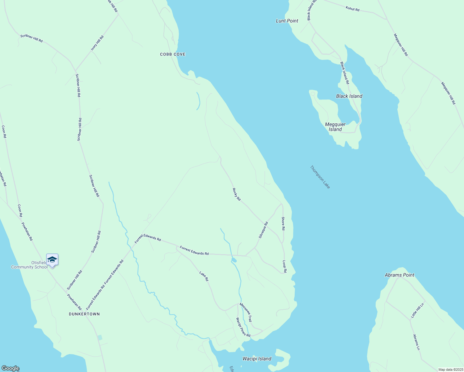 map of restaurants, bars, coffee shops, grocery stores, and more near 60 Rocky Road in Otisfield