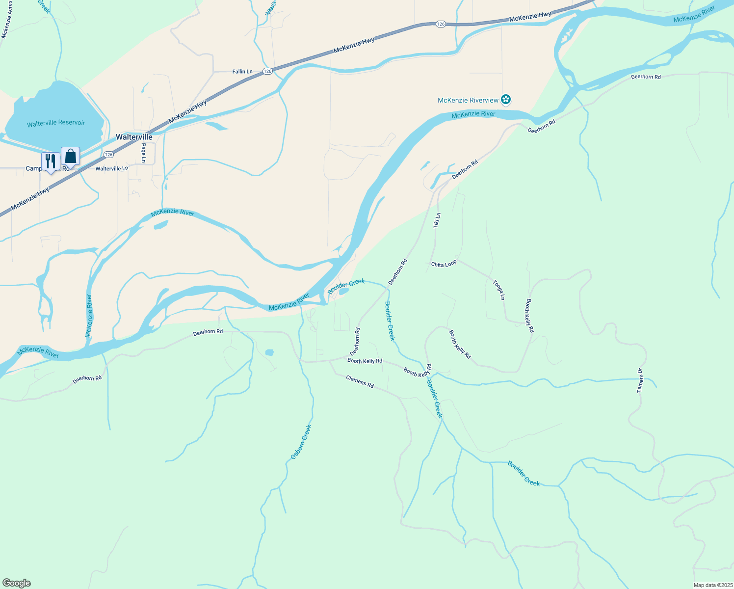 map of restaurants, bars, coffee shops, grocery stores, and more near 40091 Deerhorn Road in Springfield