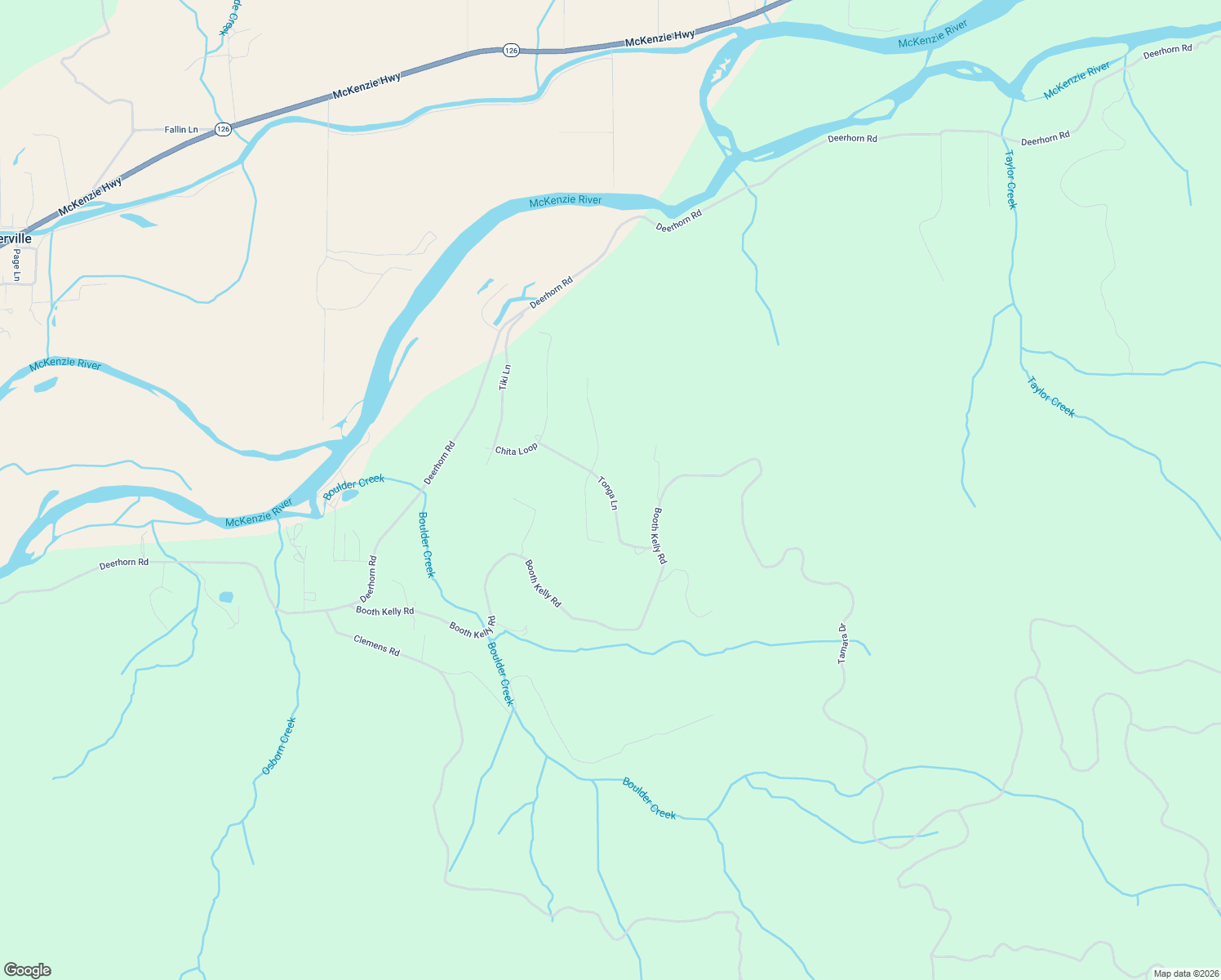 map of restaurants, bars, coffee shops, grocery stores, and more near Tonga Lane in Lane County