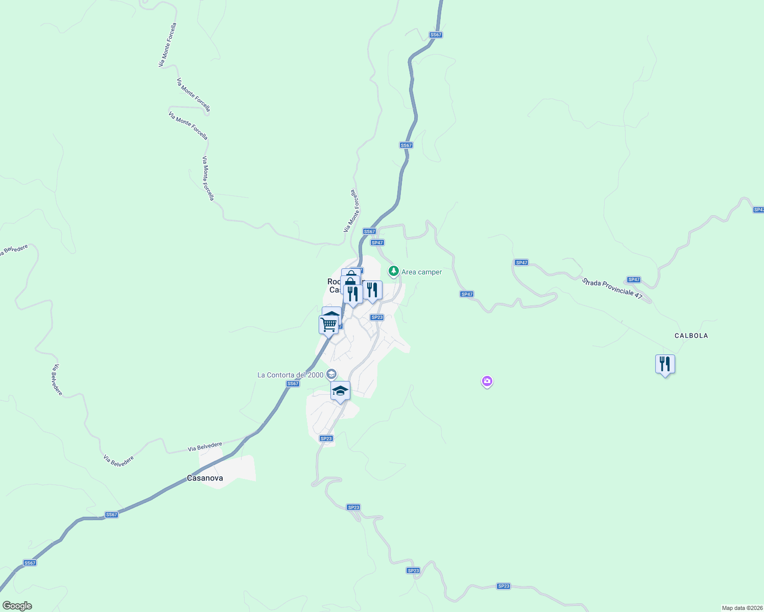 map of restaurants, bars, coffee shops, grocery stores, and more near 2 SP23 in Rocca San Casciano