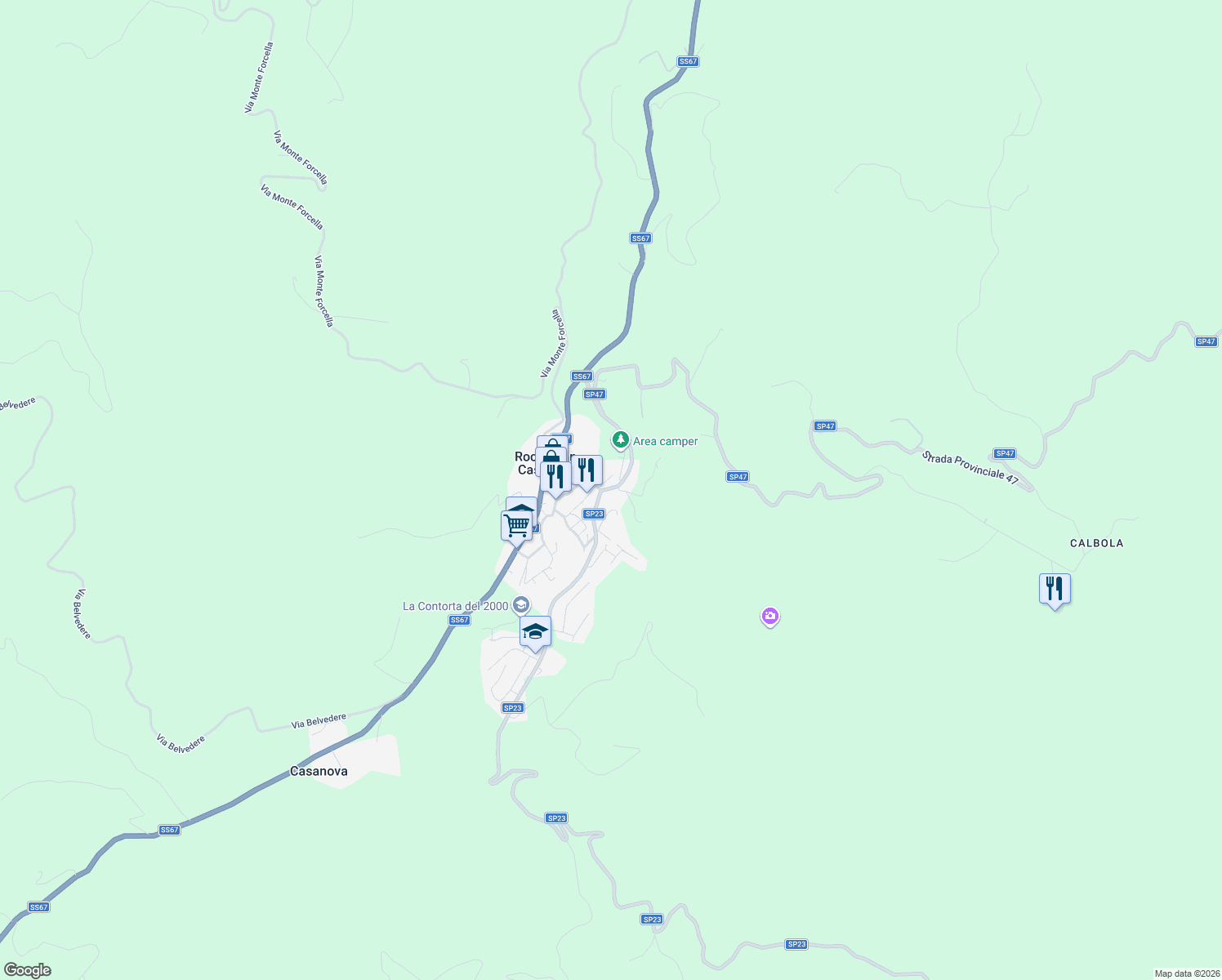 map of restaurants, bars, coffee shops, grocery stores, and more near 2 SP23 in Rocca San Casciano