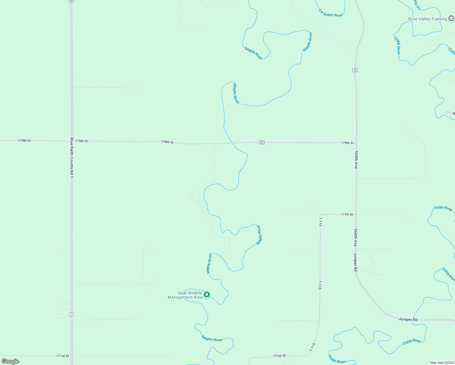 map of restaurants, bars, coffee shops, grocery stores, and more near 17815 563rd Lane in Good Thunder