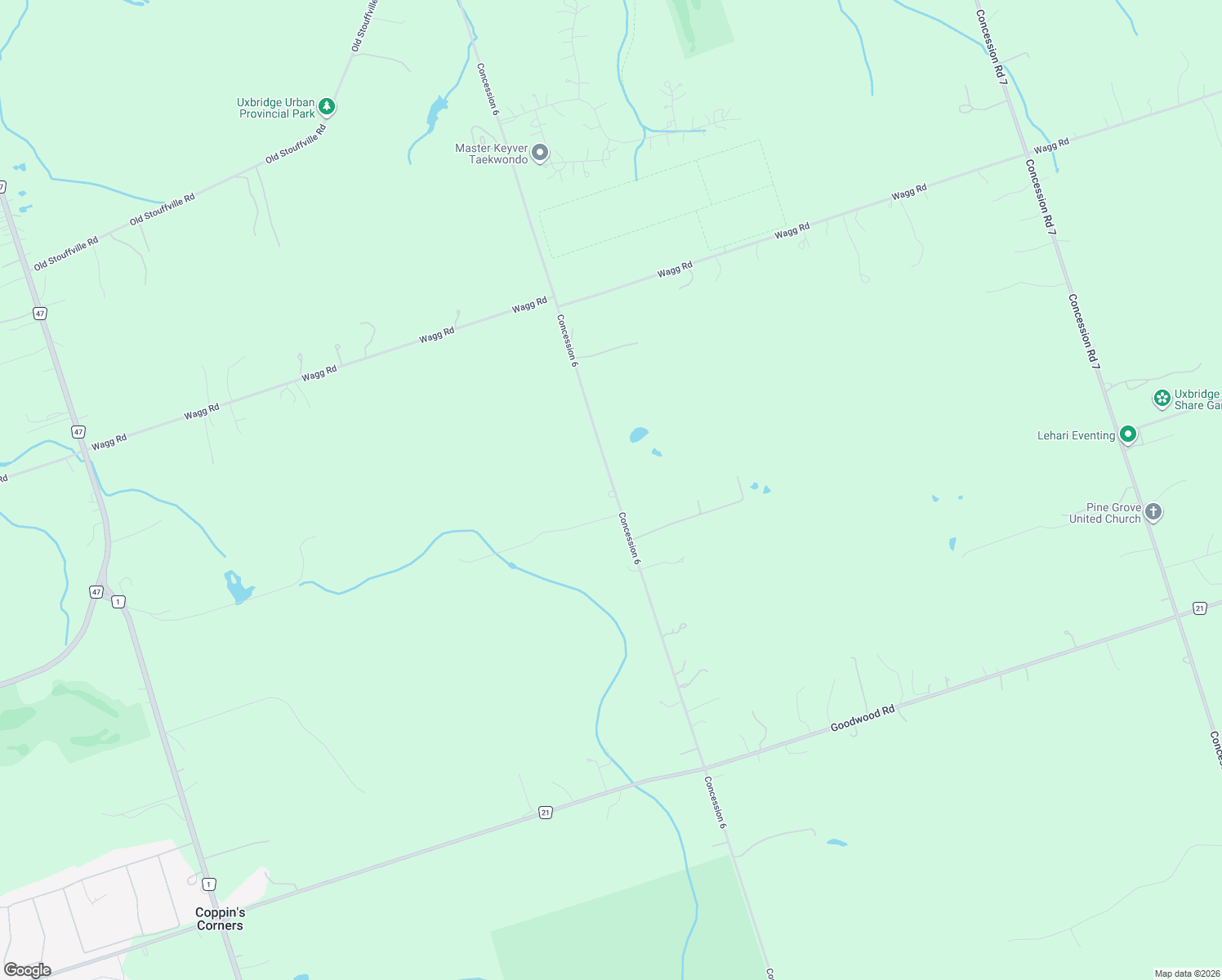 map of restaurants, bars, coffee shops, grocery stores, and more near 4586 Concession Road 6 in Uxbridge