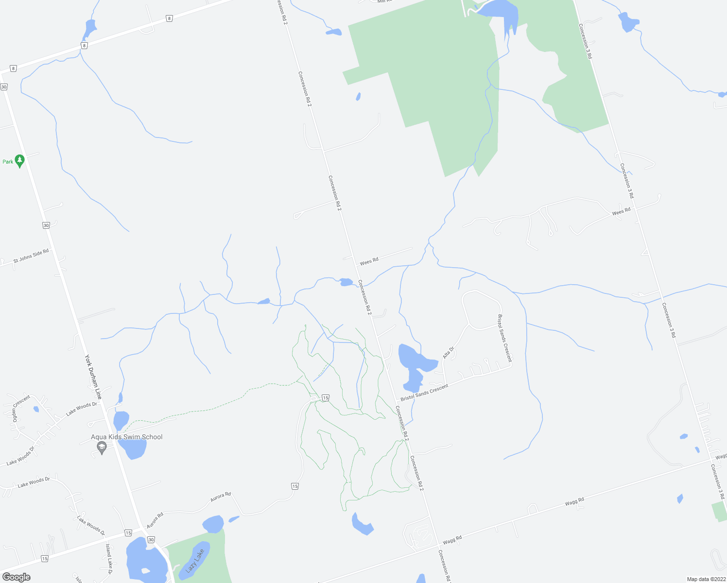 map of restaurants, bars, coffee shops, grocery stores, and more near Concession Road 2 in Whitchurch-Stouffville