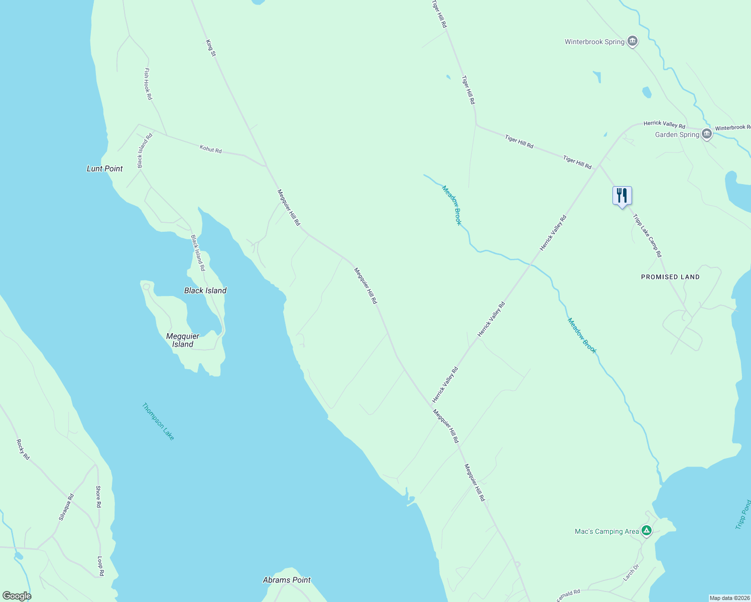 map of restaurants, bars, coffee shops, grocery stores, and more near 636 Megquier Hill Road in Poland