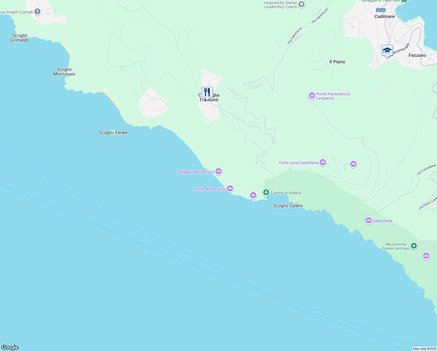 map of restaurants, bars, coffee shops, grocery stores, and more near in Riomaggiore