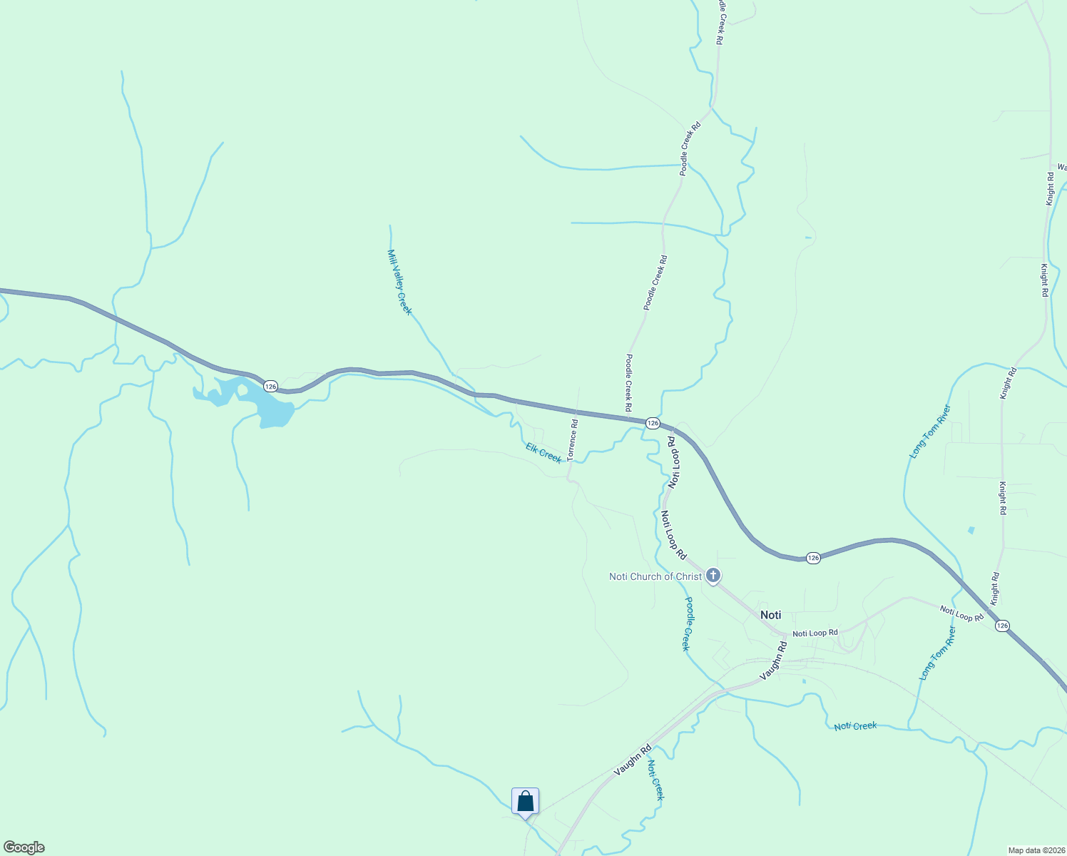 map of restaurants, bars, coffee shops, grocery stores, and more near 22124 Oregon 126 in Noti