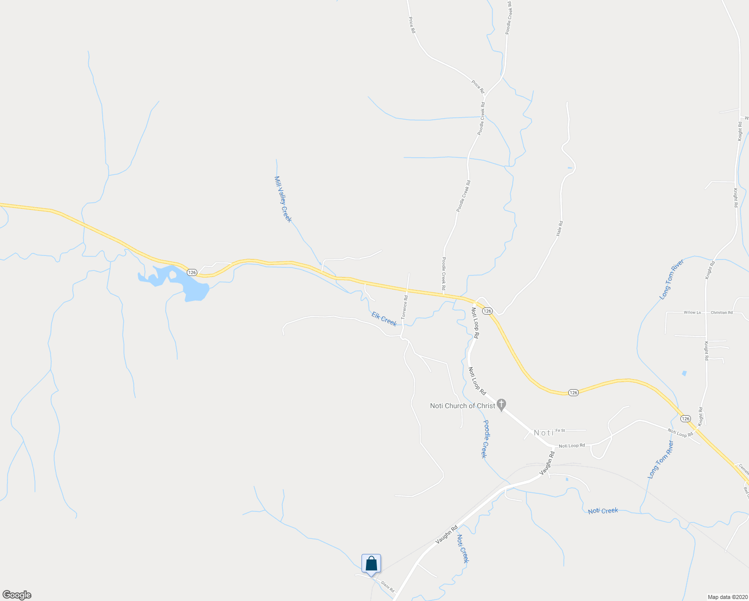 map of restaurants, bars, coffee shops, grocery stores, and more near 22124 Oregon 126 in Noti