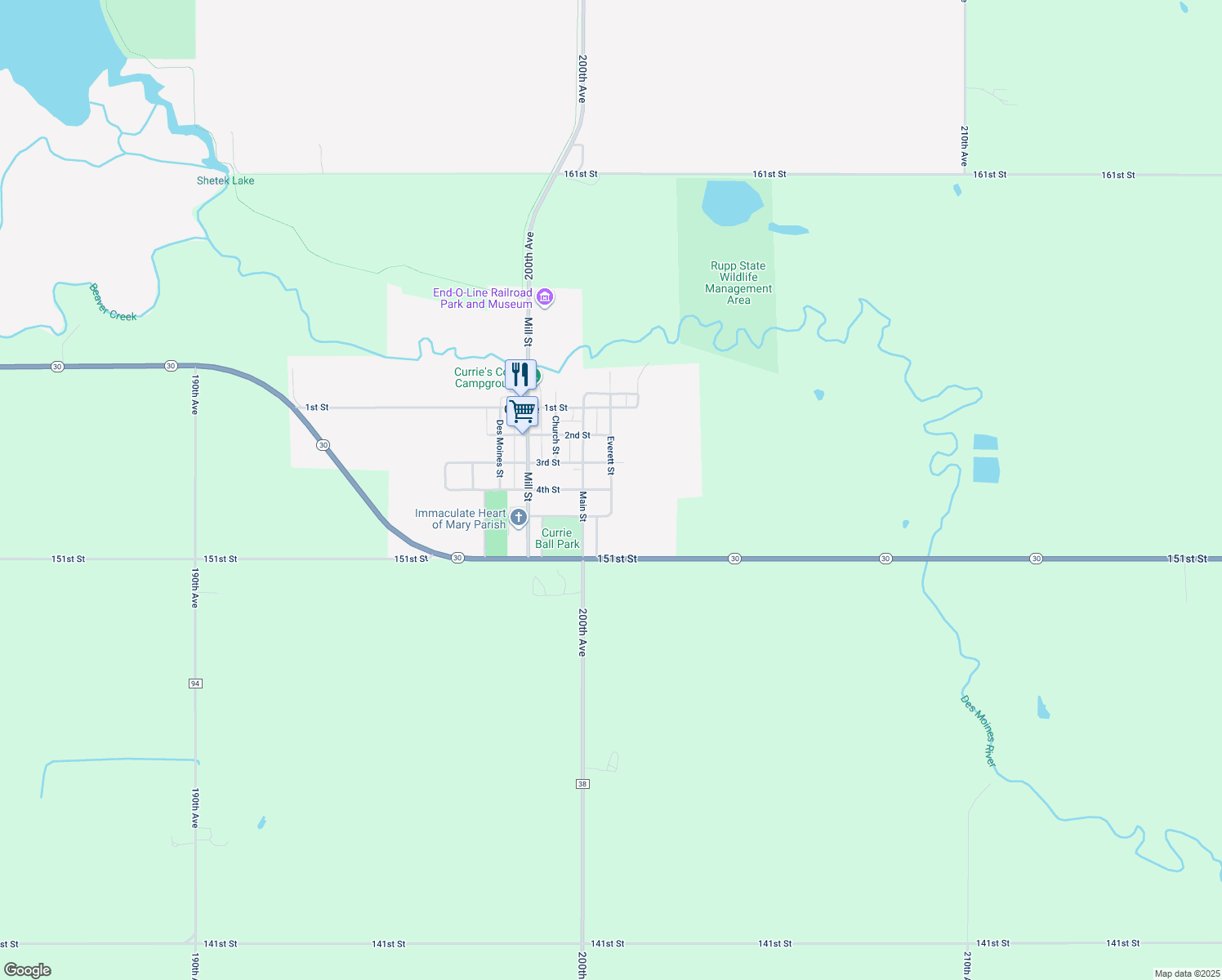 map of restaurants, bars, coffee shops, grocery stores, and more near 400 Everett Street in Currie
