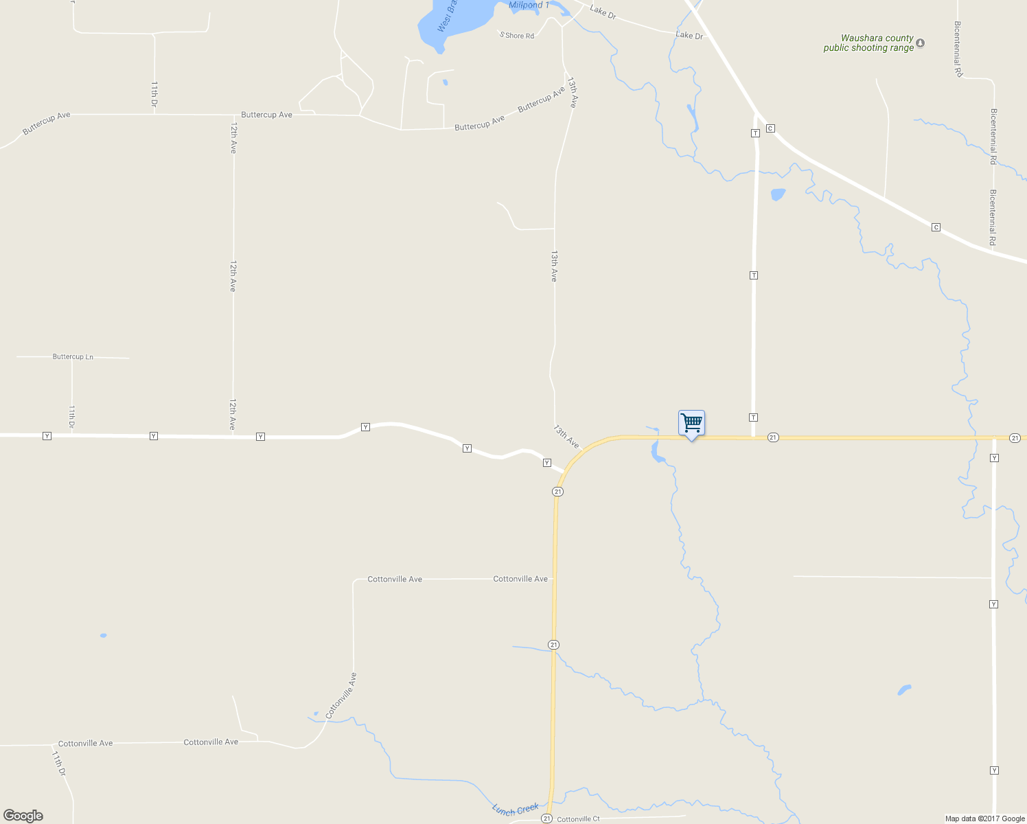 map of restaurants, bars, coffee shops, grocery stores, and more near N2523 13th Avenue in Wautoma