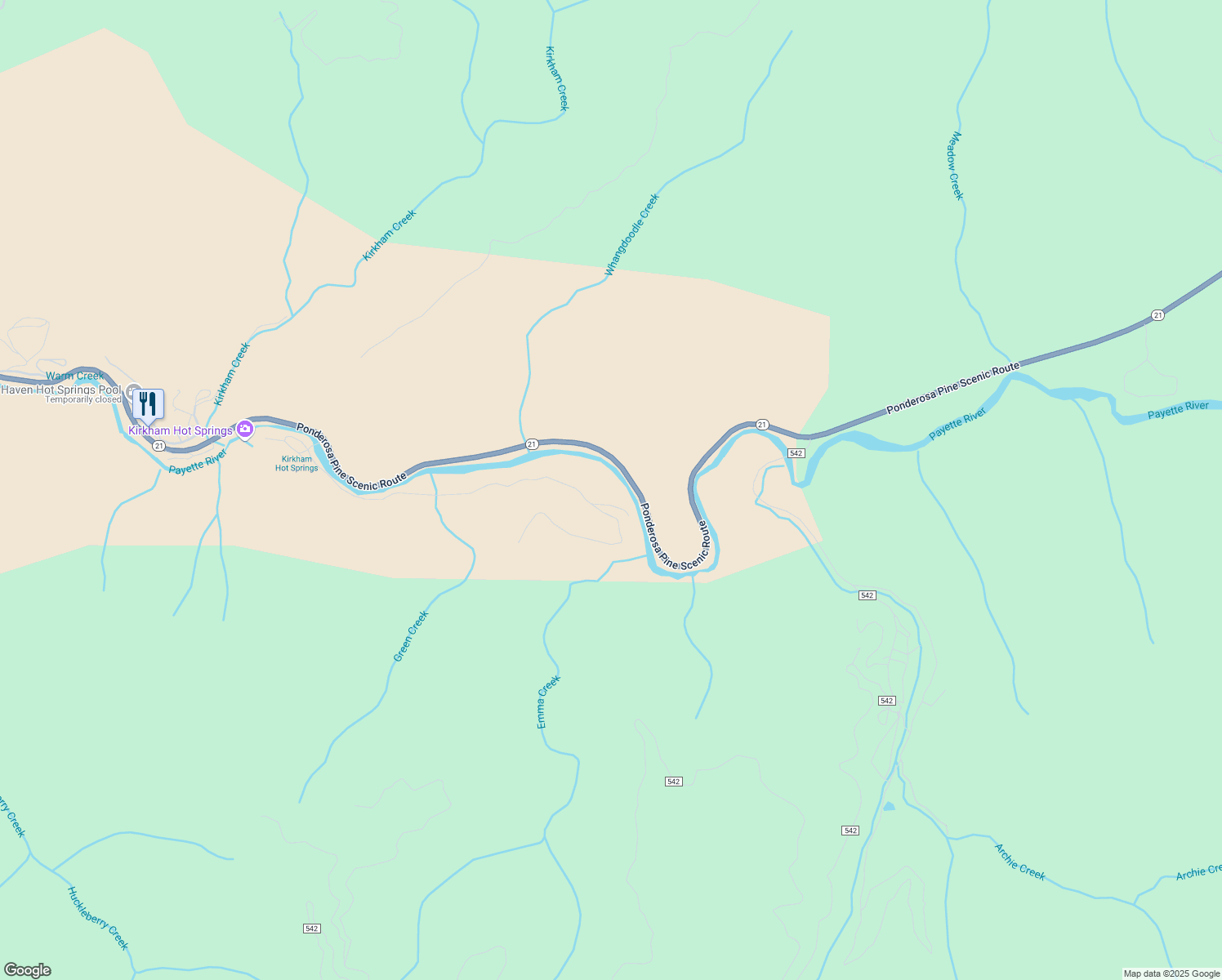 map of restaurants, bars, coffee shops, grocery stores, and more near Kirkham Road in Lowman
