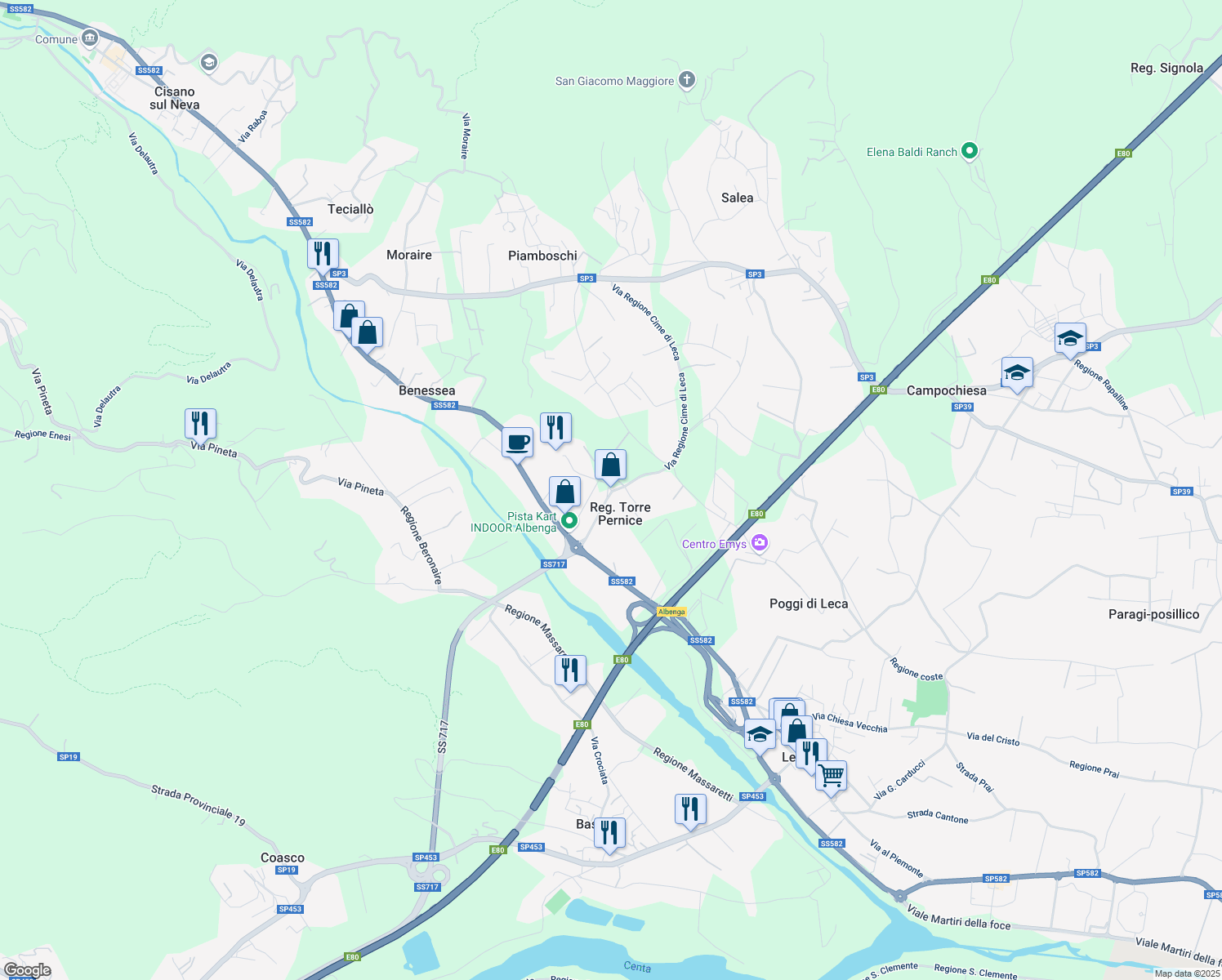 map of restaurants, bars, coffee shops, grocery stores, and more near 2/A Regione Torre Pernice in Reg. Torre Pernice