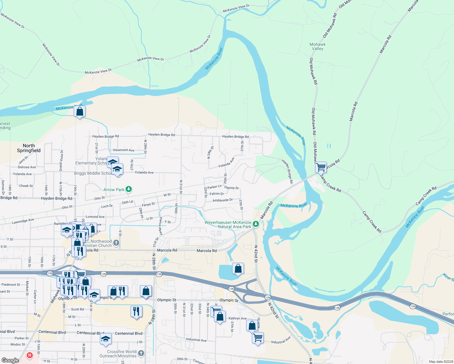 map of restaurants, bars, coffee shops, grocery stores, and more near 2315 35th St in Springfield