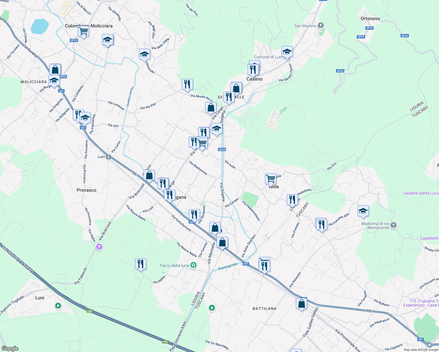 map of restaurants, bars, coffee shops, grocery stores, and more near 4 Via Madonnina in Casano