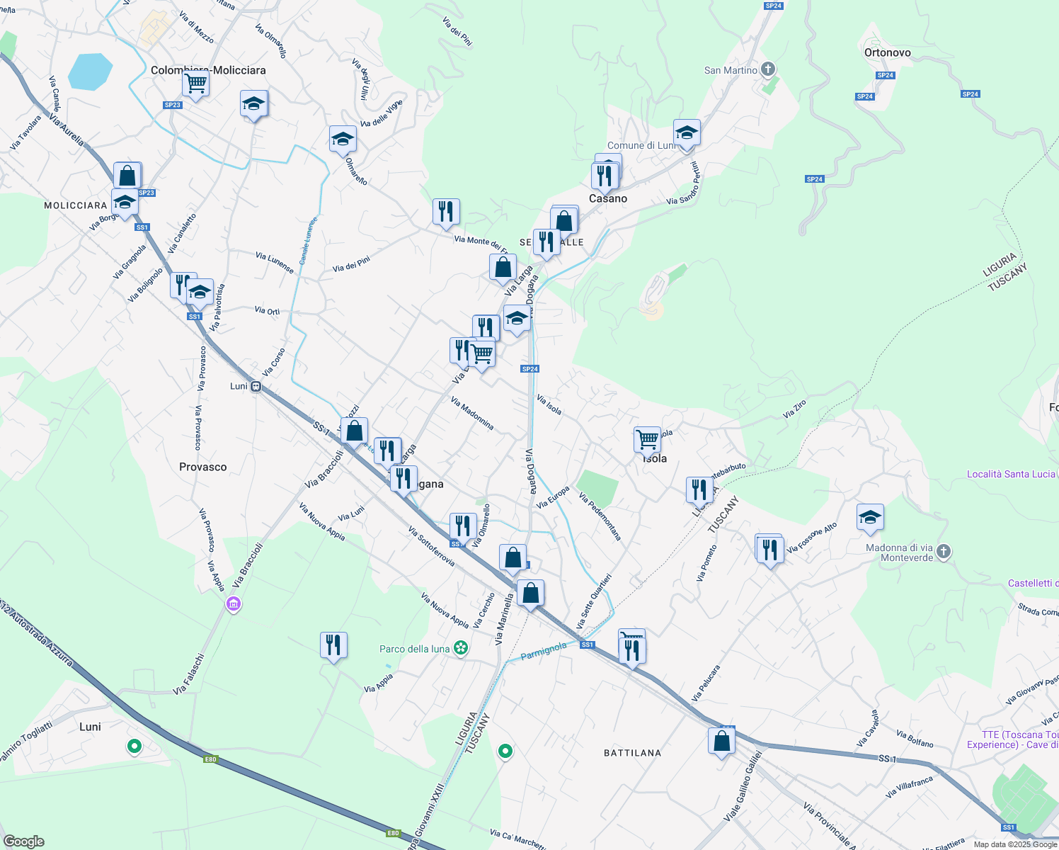 map of restaurants, bars, coffee shops, grocery stores, and more near 4 Via Madonnina in Casano