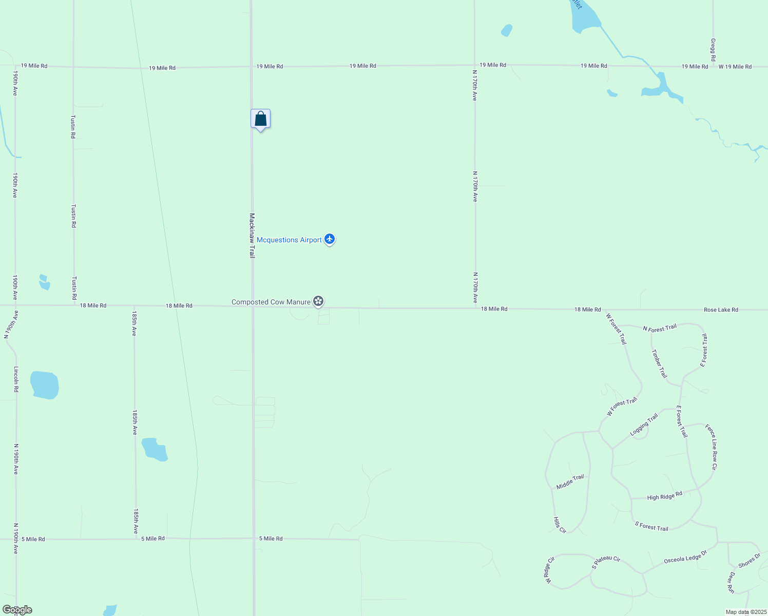map of restaurants, bars, coffee shops, grocery stores, and more near 17856 Rose Lake Road in Le Roy