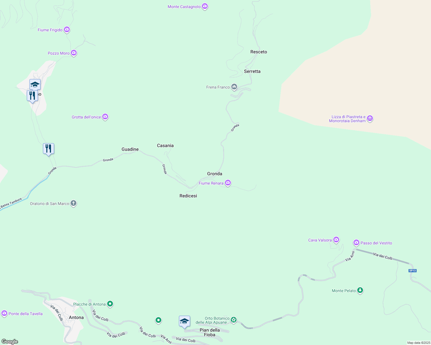 map of restaurants, bars, coffee shops, grocery stores, and more near 28 Gronda in Gronda