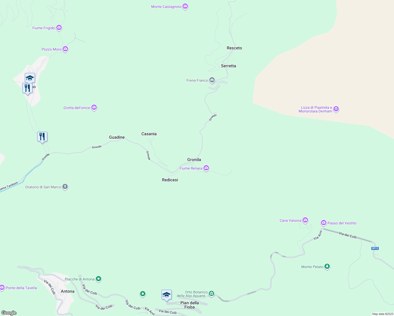 map of restaurants, bars, coffee shops, grocery stores, and more near 28 Gronda in Gronda