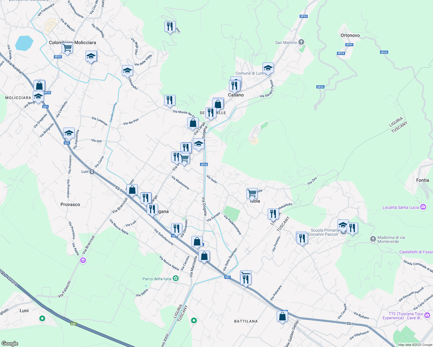 map of restaurants, bars, coffee shops, grocery stores, and more near 22 Via Fornace in Casano