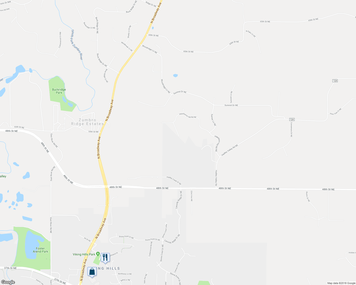 map of restaurants, bars, coffee shops, grocery stores, and more near 5357 Hawthorn Hill Lane Northeast in Rochester