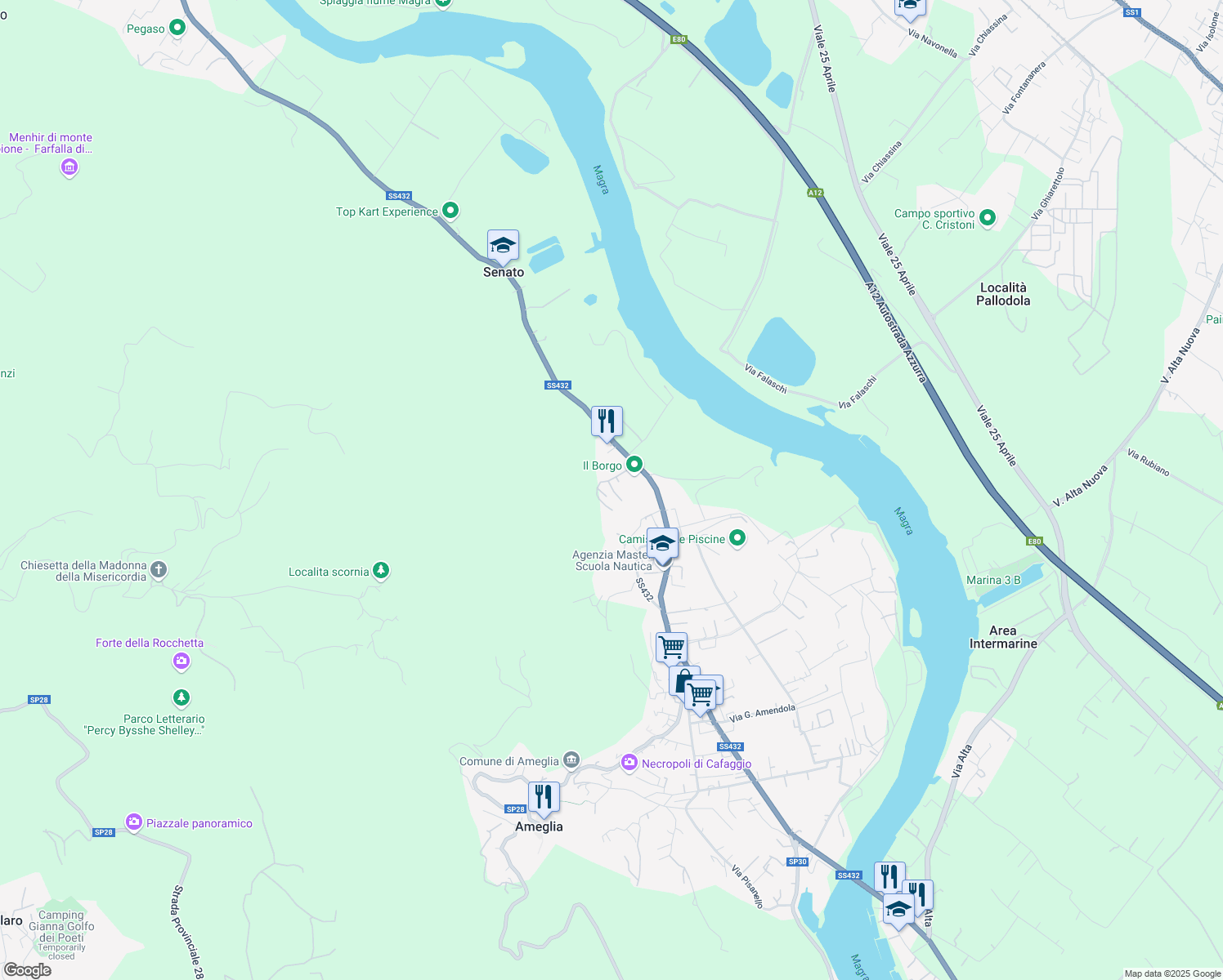 map of restaurants, bars, coffee shops, grocery stores, and more near in Provincia della Spezia