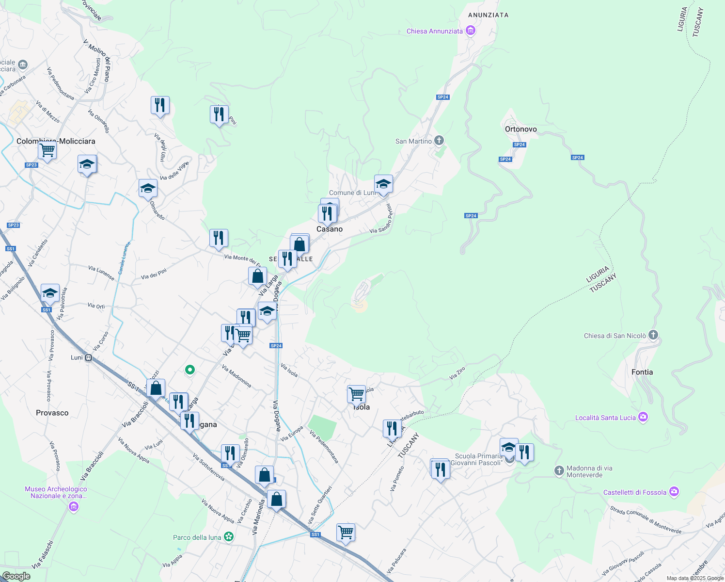 map of restaurants, bars, coffee shops, grocery stores, and more near 6 Piazza della Chiesa in Nicola