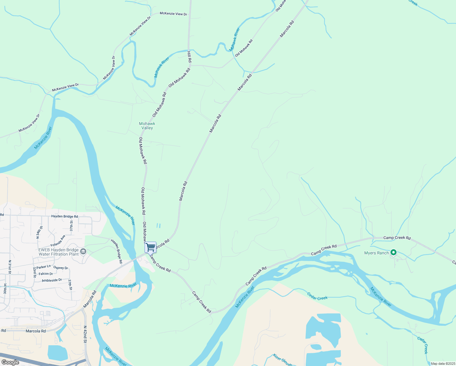map of restaurants, bars, coffee shops, grocery stores, and more near 35596 High Ranch Drive in Springfield