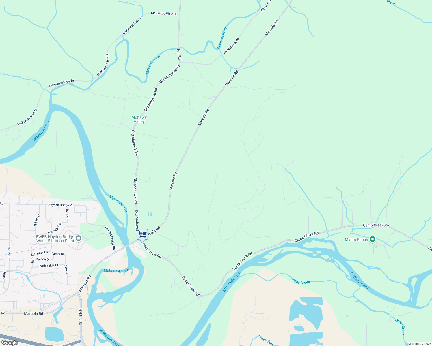 map of restaurants, bars, coffee shops, grocery stores, and more near 35596 High Ranch Drive in Springfield