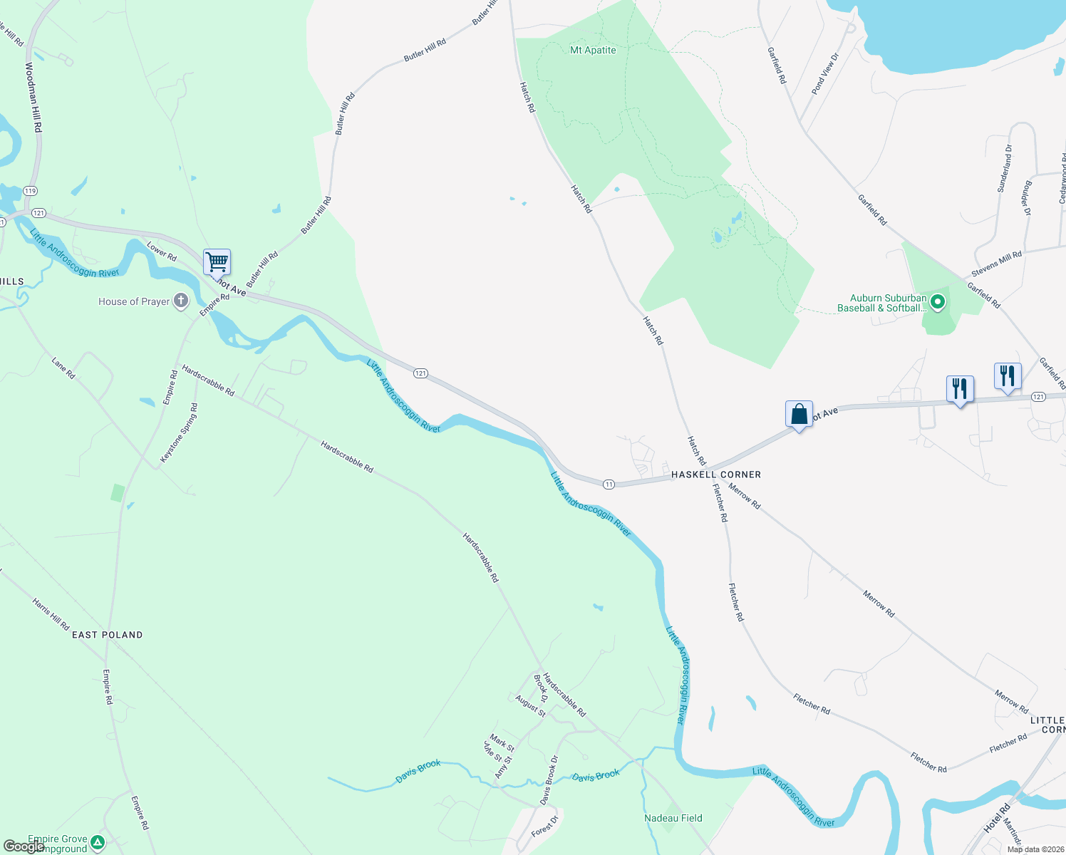 map of restaurants, bars, coffee shops, grocery stores, and more near 1713 Minot Avenue in Auburn