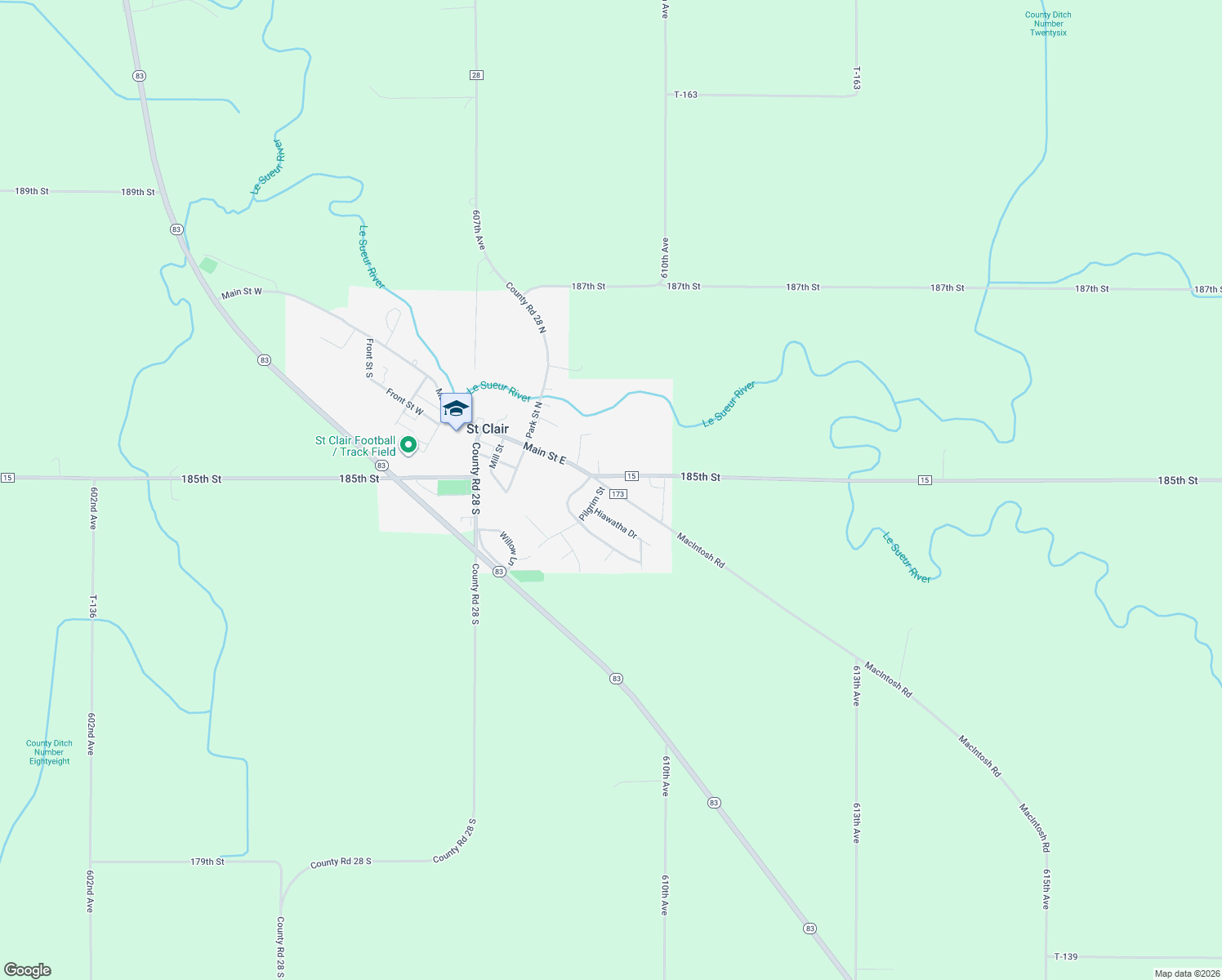 map of restaurants, bars, coffee shops, grocery stores, and more near 513 Main Street East in St. Clair