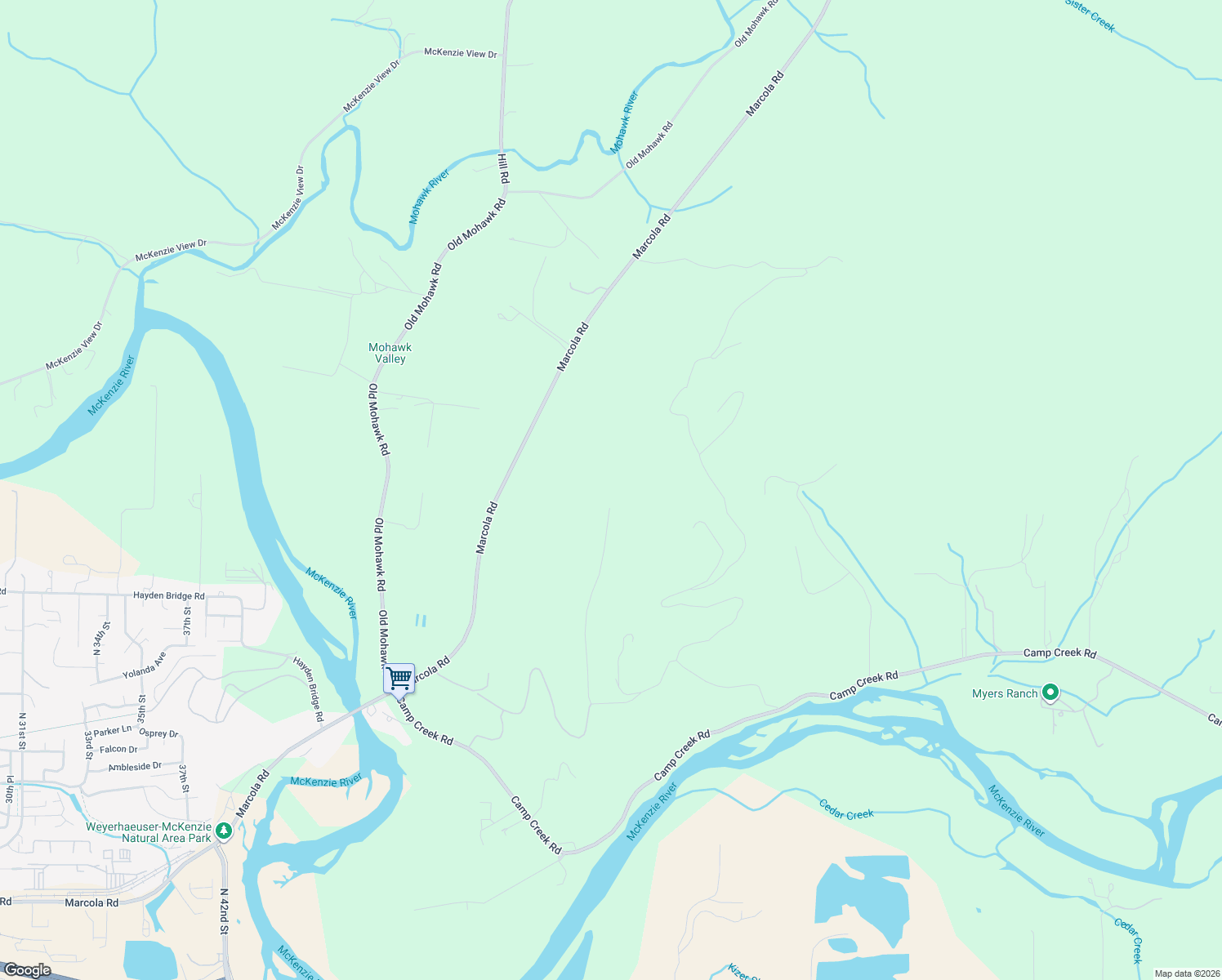 map of restaurants, bars, coffee shops, grocery stores, and more near 35662 High Ranch Drive in Springfield