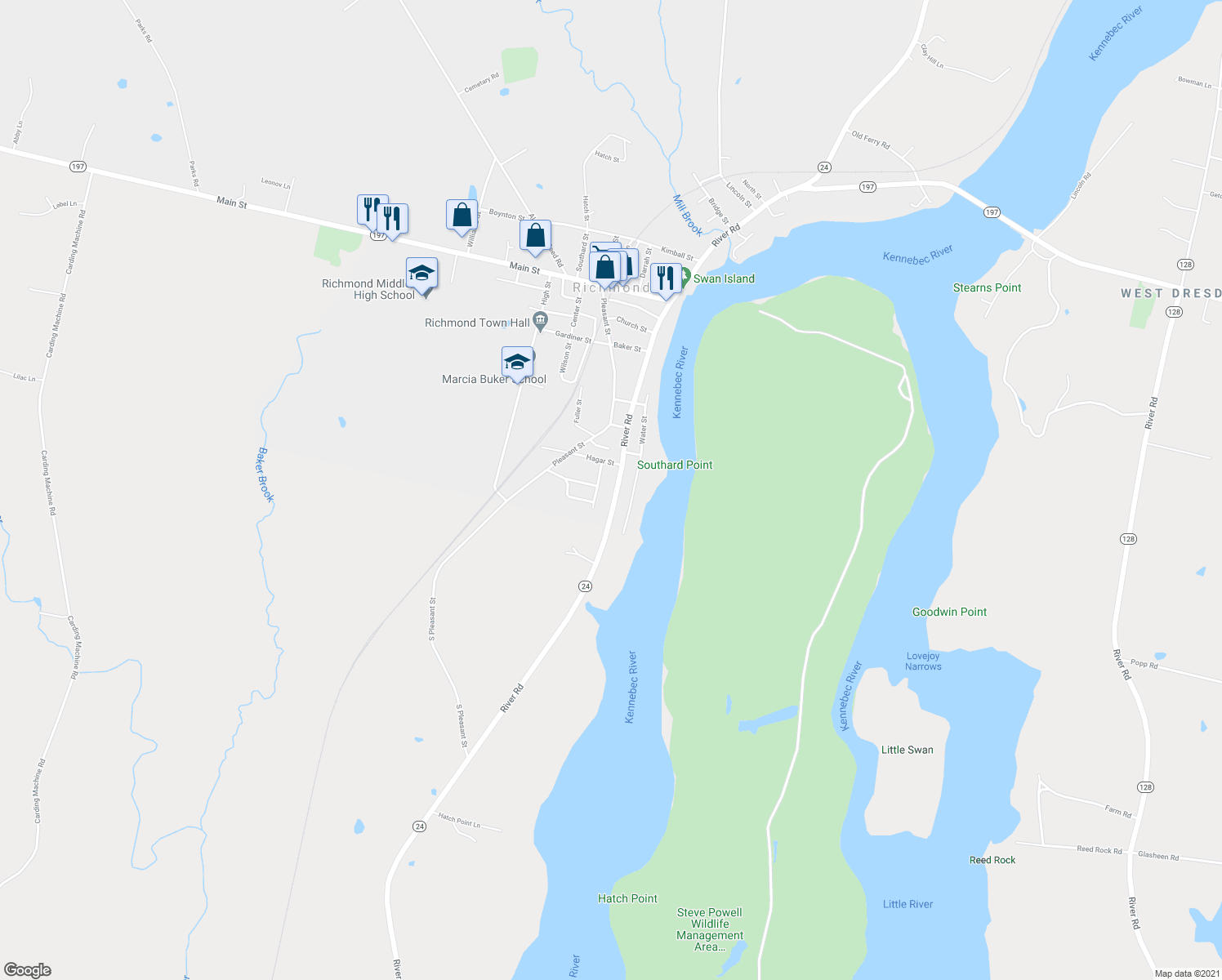 map of restaurants, bars, coffee shops, grocery stores, and more near 220 Front Street in Richmond
