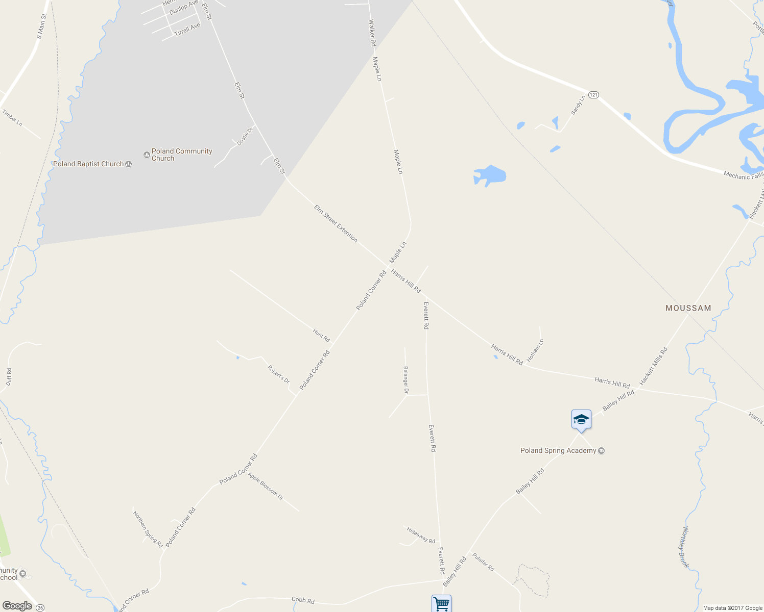 map of restaurants, bars, coffee shops, grocery stores, and more near 420 Poland Corner Road in Poland