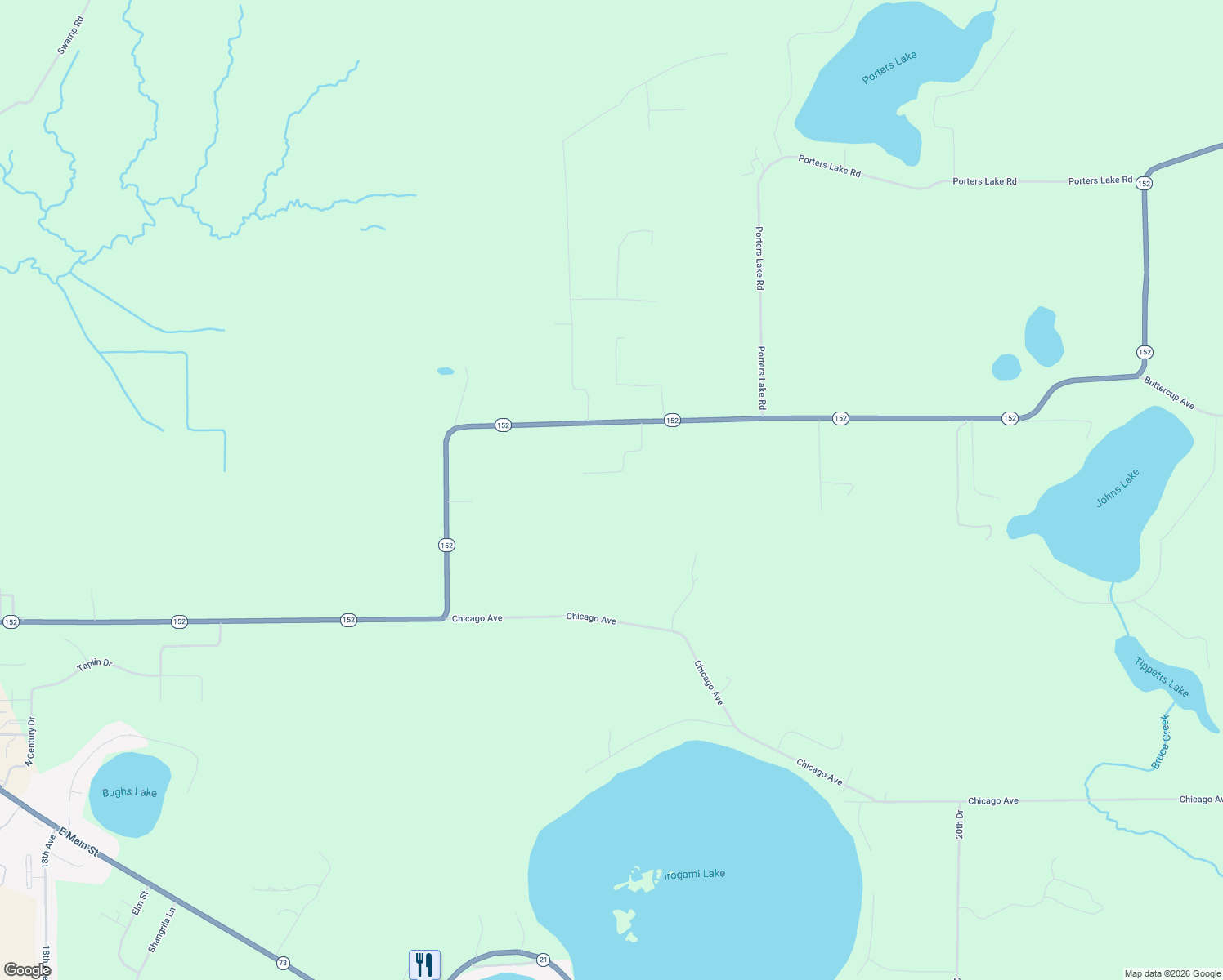 map of restaurants, bars, coffee shops, grocery stores, and more near W7025 Wisconsin 152 in Wautoma