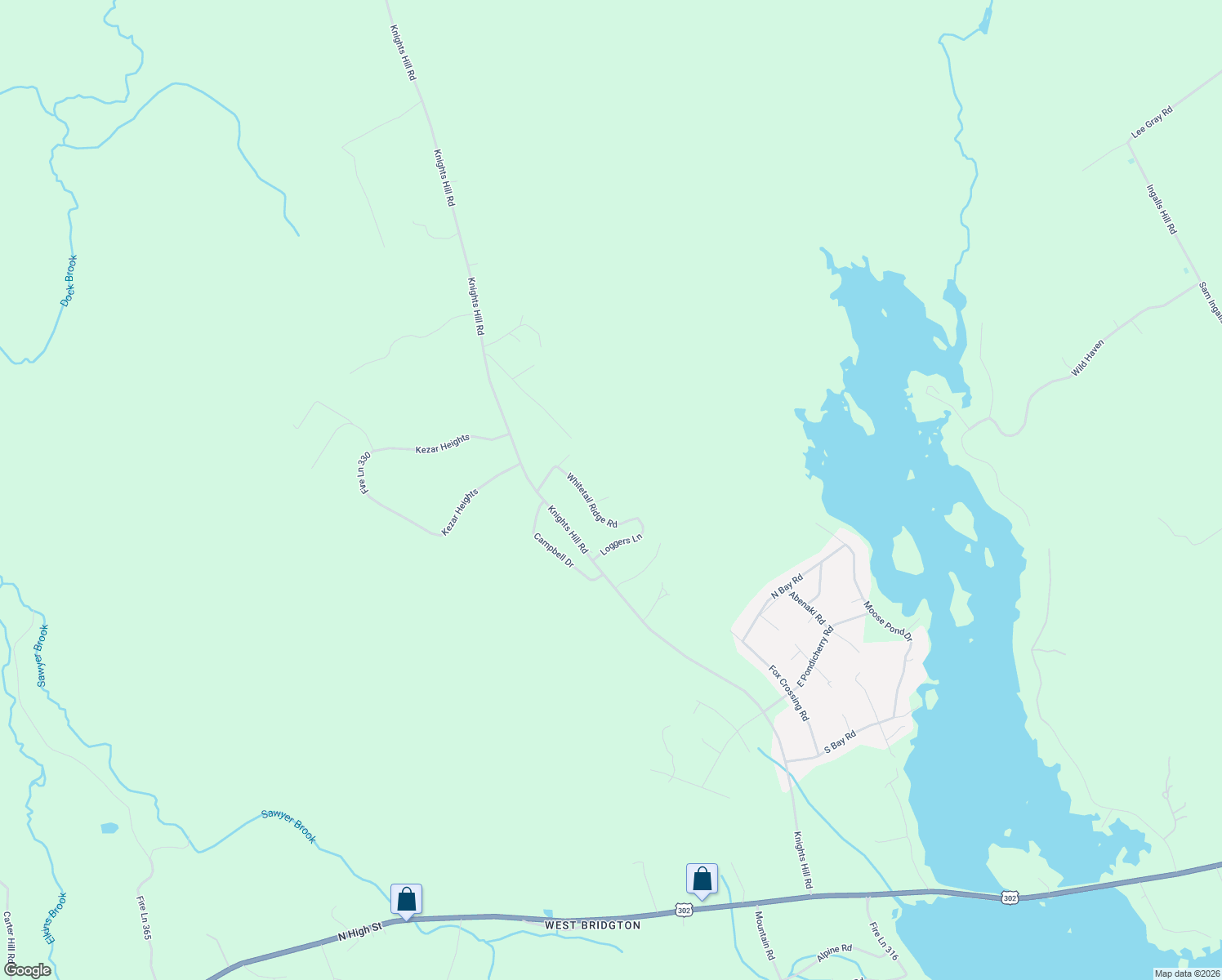 map of restaurants, bars, coffee shops, grocery stores, and more near 14 Top Hill Road in Bridgton