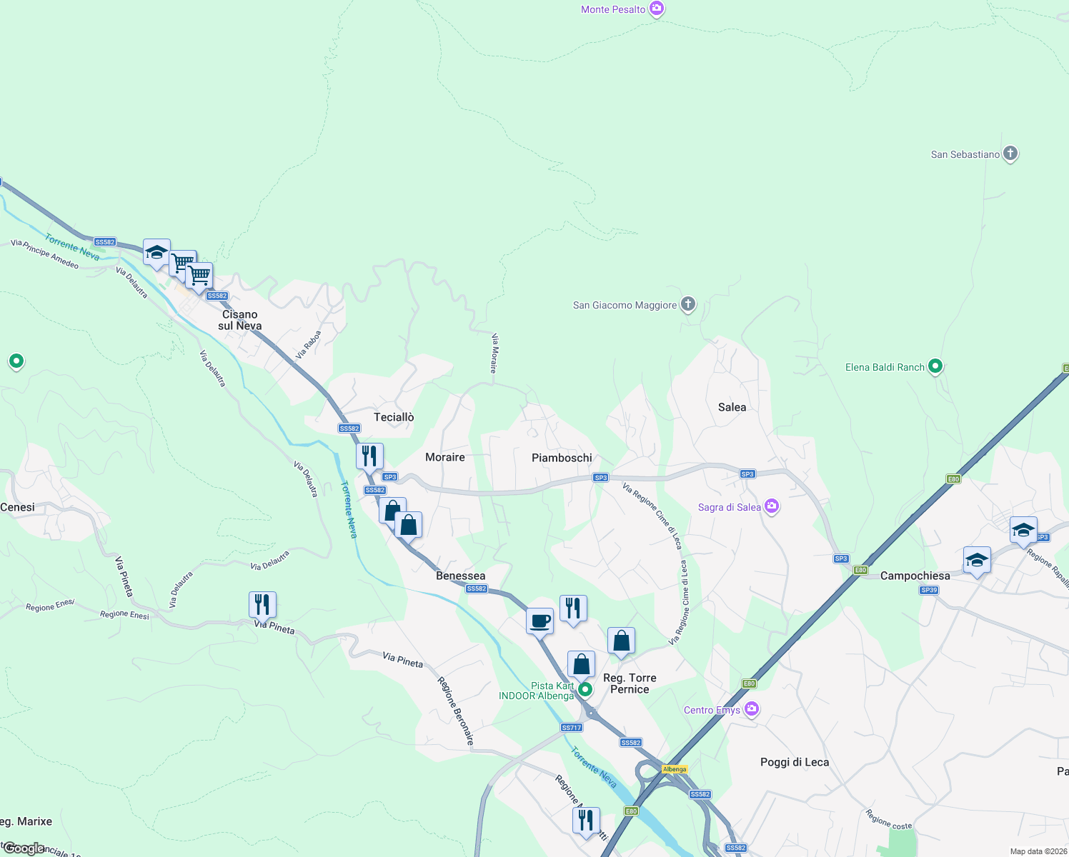 map of restaurants, bars, coffee shops, grocery stores, and more near 55 Via crociata in Piamboschi